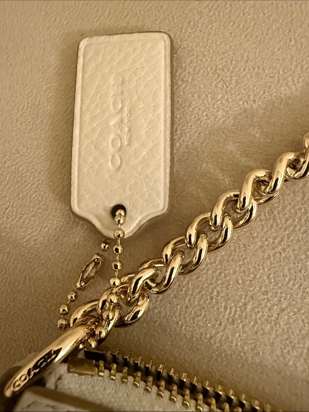 Coach Nolita 19 Pebbled Leather Shoulder Bag in Cream with Gold Chain - Picture 10 of 10
